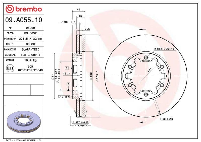 Brake Disc PRIME LINE 09.A055.10 - image 3