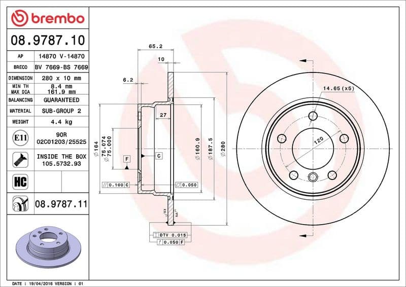 Brake discs kit rear, (2pcs), Top Quality 08.9787.11 - image 3