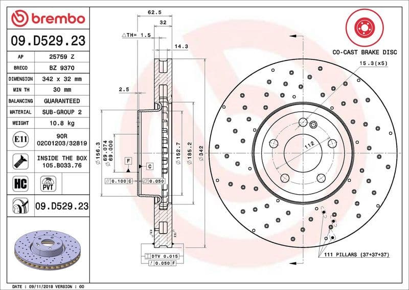 Brake Disc PRIME LINE - Co-Cast 09.D529.23 - image 2