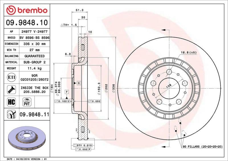 Brake disc, 1pcs FRONT, Top Quality 09.9848.11 - image 3
