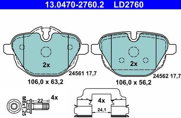 Brake Pad Set, disc brake ATE Ceramic 13.0470-2760.2 - image 2