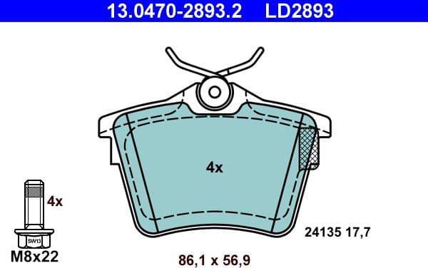 Brake Pad Set, disc brake ATE Ceramic 13.0470-2893.2 - image 2