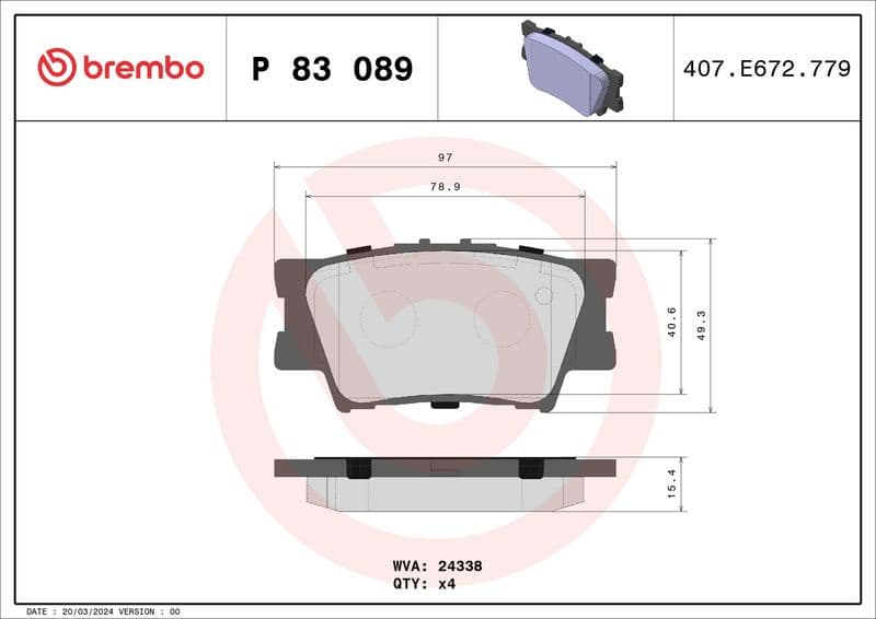 Brake pads rear, Top Quality P83089