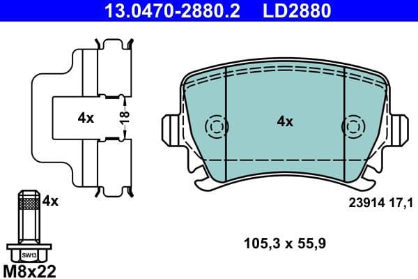 Brake Pad Set, disc brake ATE Ceramic 13.0470-2880.2 - image 2
