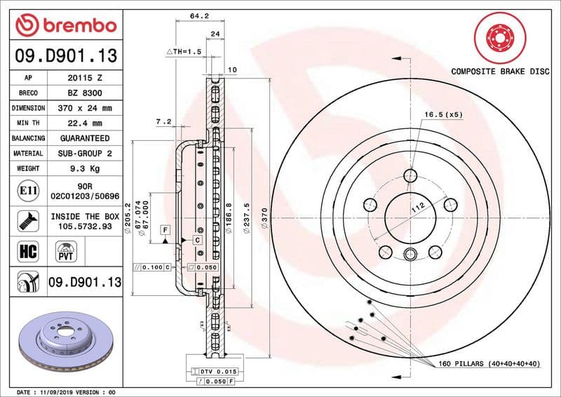 Brake disc, 1pcs REAR, Top Quality 09.D901.13 - image 3