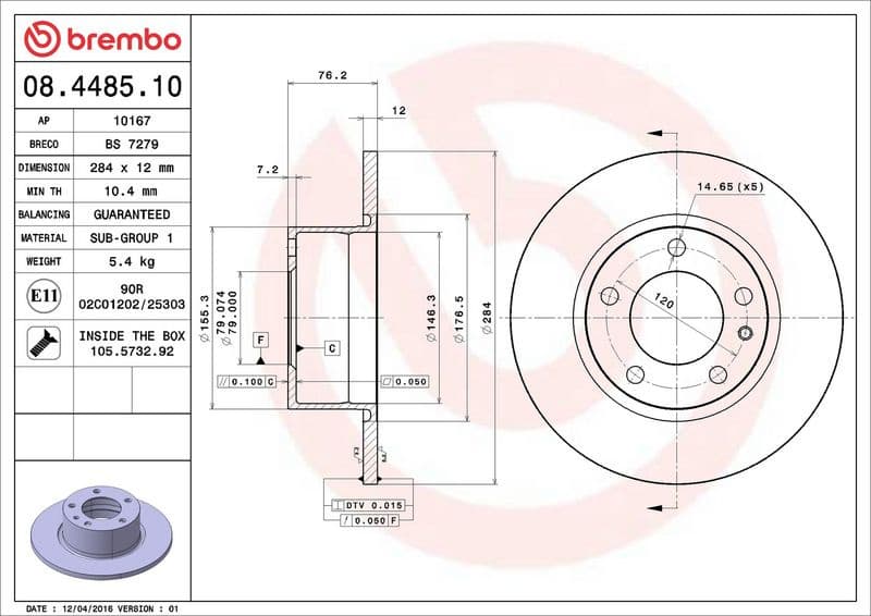 Brake Disc PRIME LINE 08.4485.10