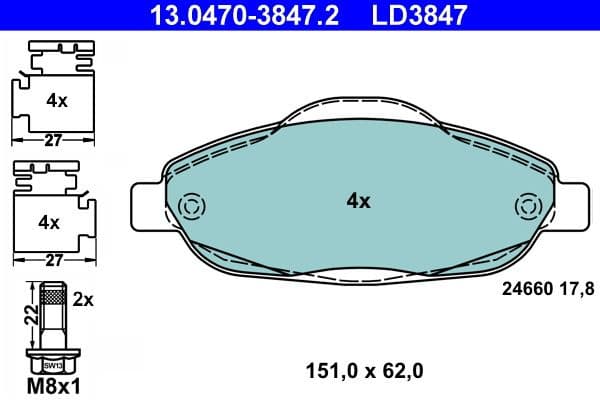 Brake Pad Set, disc brake ATE Ceramic 13.0470-3847.2 - image 2