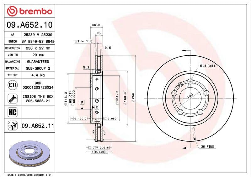 Brake Disc PRIME LINE - UV Coated 09.A652.11 - image 3