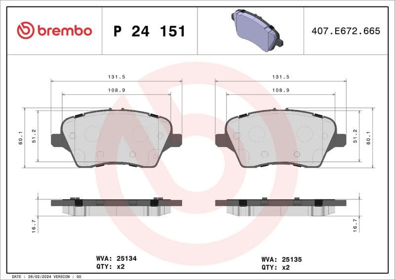 Brake Pad Set, disc brake XTRA LINE P 24 151X - image 2