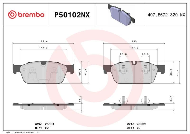 Brake Pad Set, disc brake XTRA LINE - Ceramic P 50 102NX