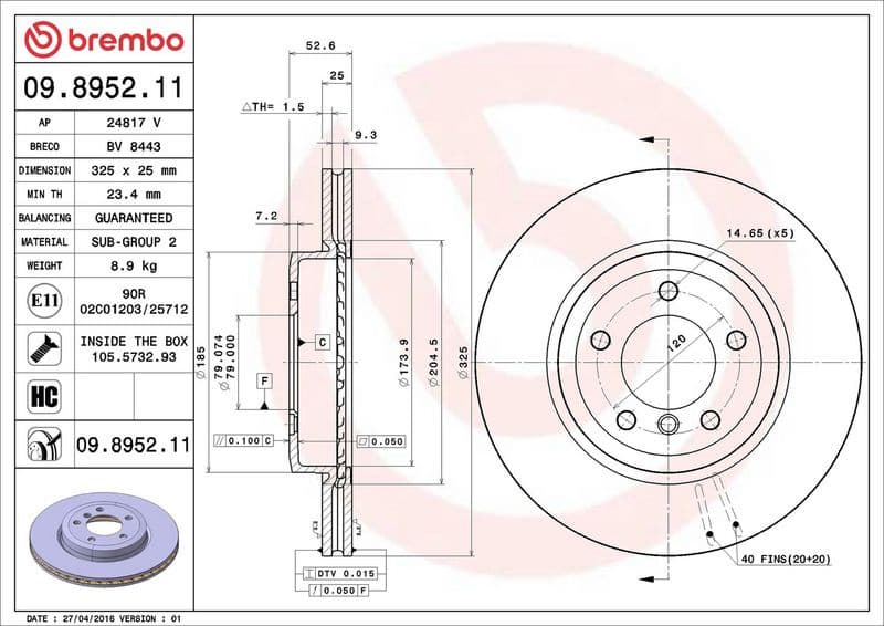 Brake Disc PRIME LINE - UV Coated 09.8952.11 - image 3