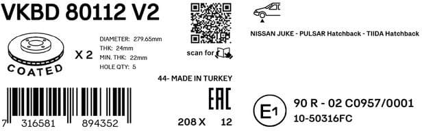 Brake Disc VKBD 80112 V2