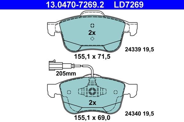 Brake Pad Set, disc brake ATE Ceramic 13.0470-7269.2 - image 2