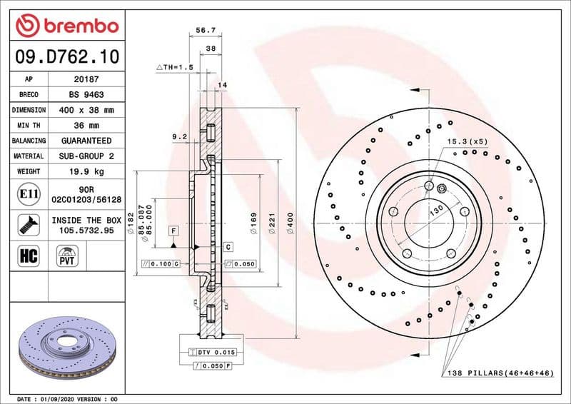 Brake Disc PRIME LINE 09.D762.10 - image 3