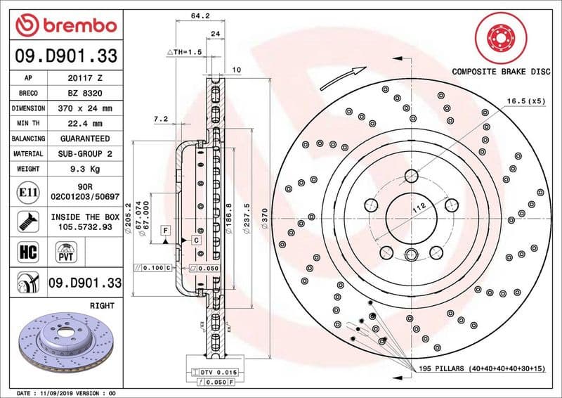 Brake Disc PRIME LINE - Composite 09.D901.33 - image 3