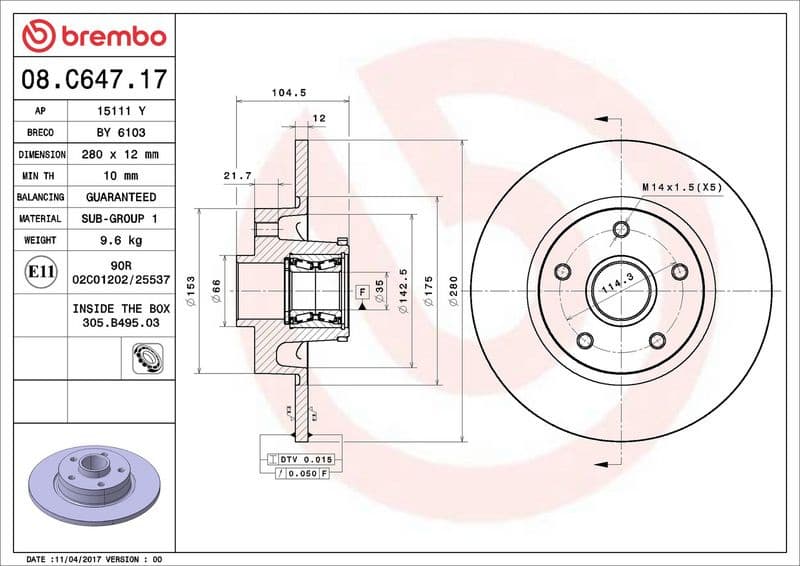 Brake Disc PRIME LINE - With Bearing Kit 08.C647.17 - image 3