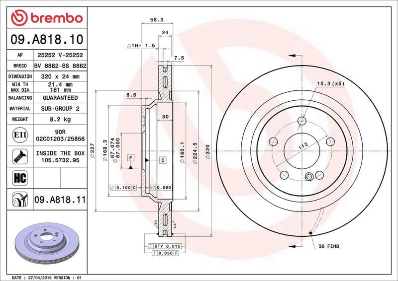Brake Disc PRIME LINE - UV Coated 09.A818.11 - image 3