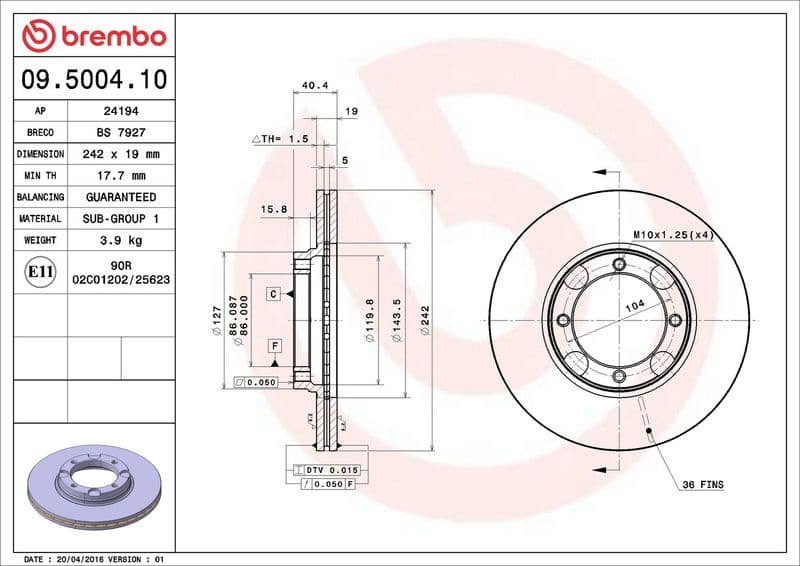 Brake Disc PRIME LINE 09.5004.10 - image 3