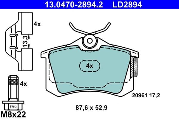Brake Pad Set, disc brake ATE Ceramic 13.0470-2894.2 - image 2