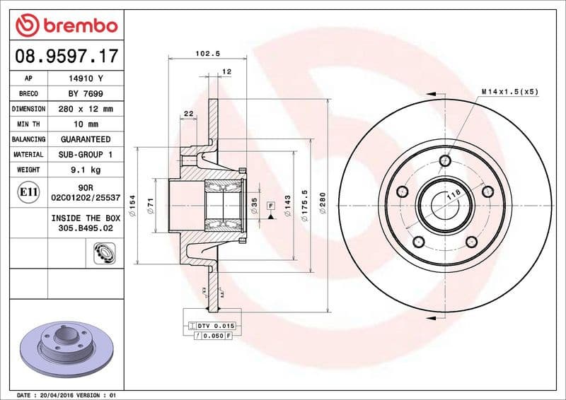 Brake Disc PRIME LINE - With Bearing Kit 08.9597.17 - image 3