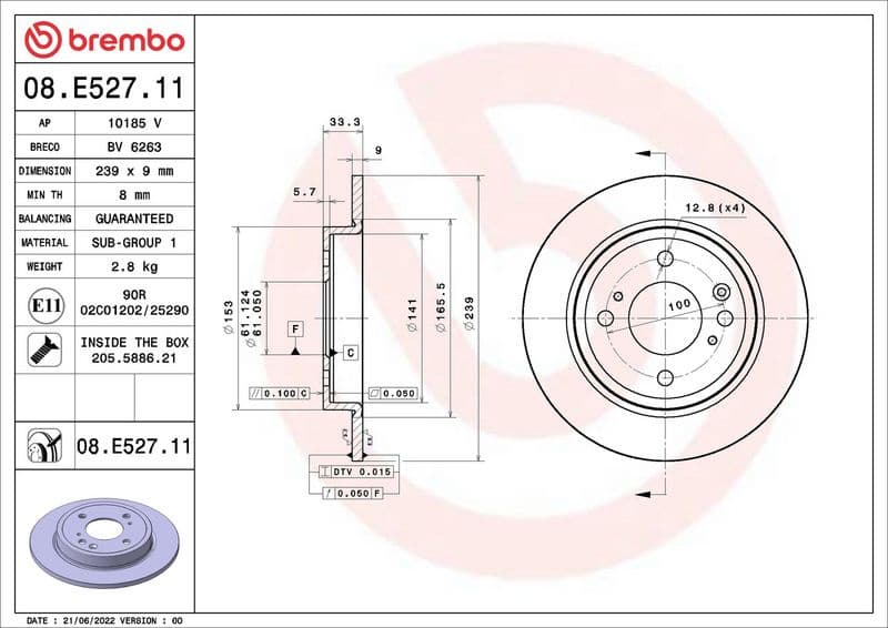 Brake disc, 1pcs REAR, Top Quality 09.E528.11 - image 3