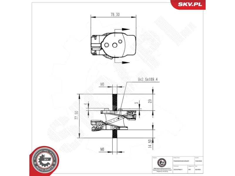 Mounting, manual transmission 75SKV835