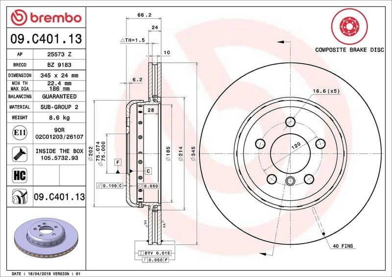 Brake Disc PRIME LINE - Composite 09.C401.13 - image 2