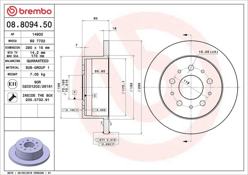 Brake discs kit rear, (2pcs), Top Quality 08.8094.50 - image 3