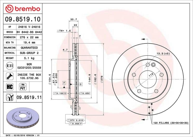 Brake Disc PRIME LINE - UV Coated 09.8519.11 - image 3