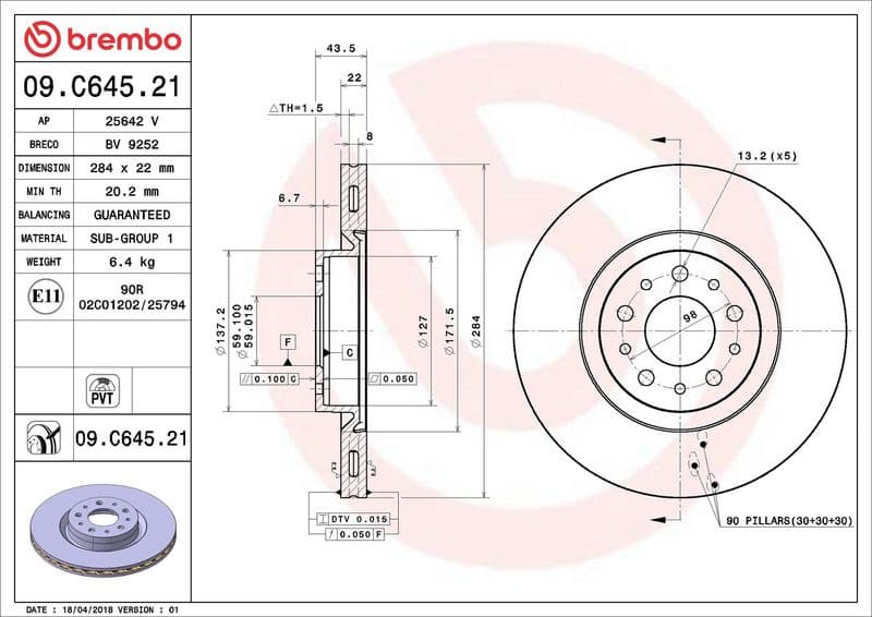 Brake Disc PRIME LINE - UV Coated 09.C645.21 - image 2