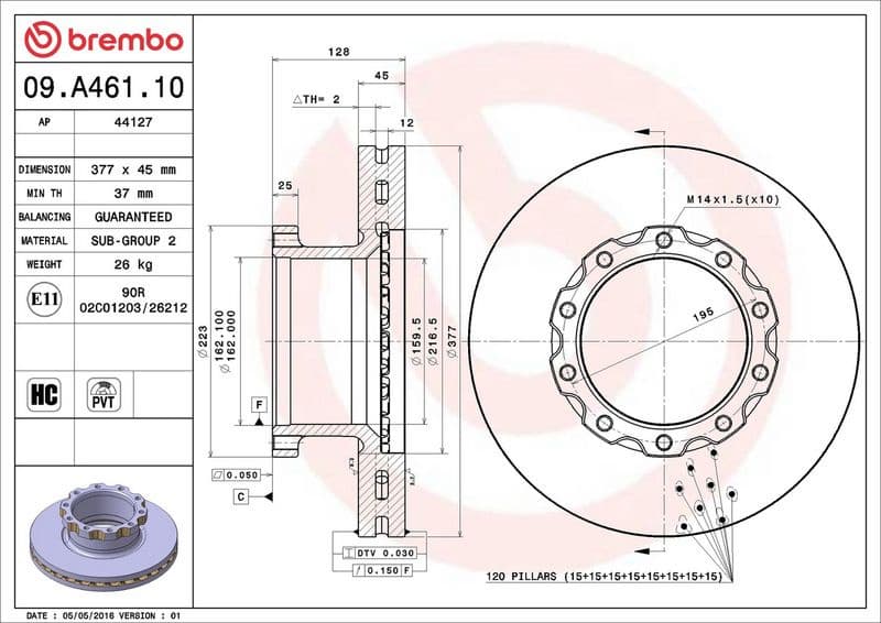 Brake Disc PRIME LINE 09.A461.10