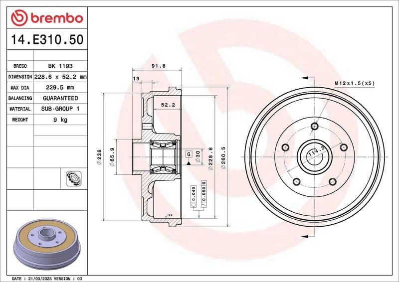 Brake Drum ESSENTIAL LINE - With Bearing Kit 14.E310.50 - image 3