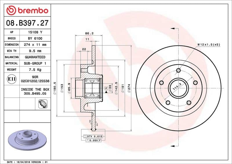 Brake Disc PRIME LINE - With Bearing Kit 08.B397.27 - image 2