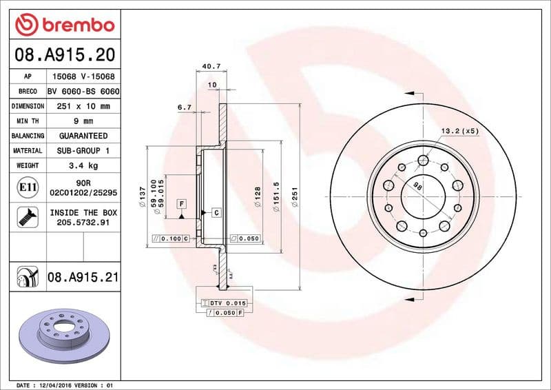 Brake Disc PRIME LINE - UV Coated 08.A915.21 - image 3