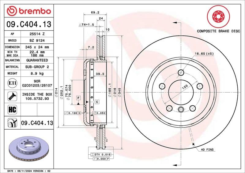 Brake Disc PRIME LINE - Composite 09.C404.13 - image 3
