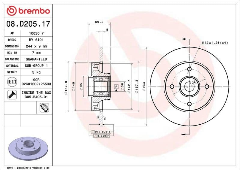 Brake Disc PRIME LINE - With Bearing Kit 08.D205.17 - image 3