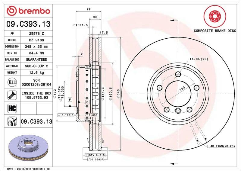 Brake Disc PRIME LINE - Composite 09.C393.13 - image 2