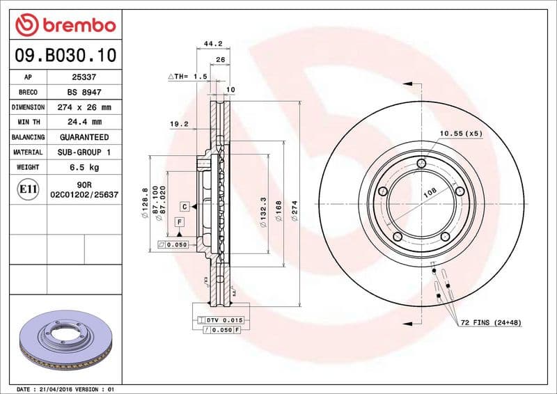 Brake Disc PRIME LINE 09.B030.10 - image 3