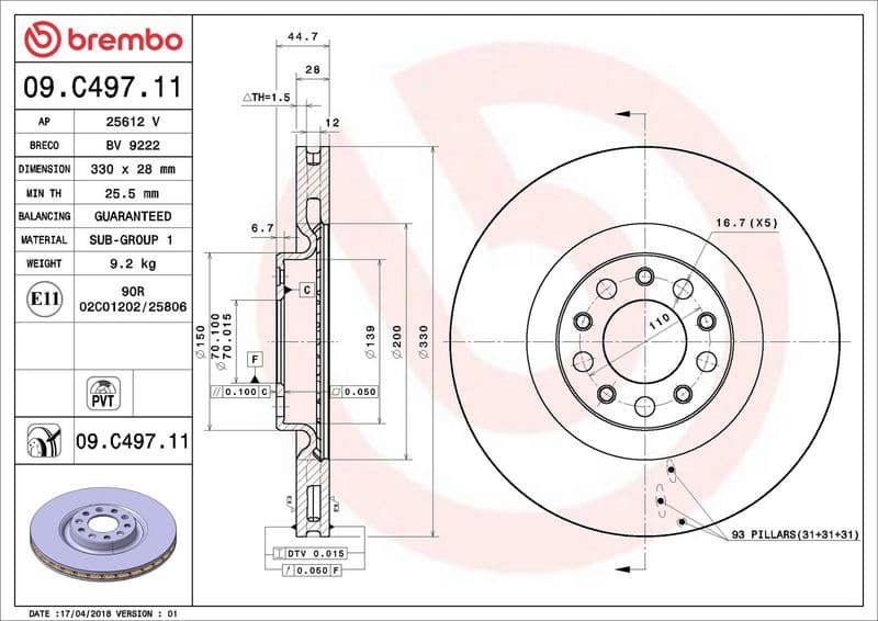 Brake Disc PRIME LINE - UV Coated 09.C497.11 - image 2