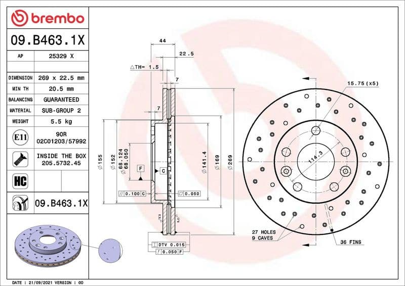 Brake Disc XTRA LINE - Xtra 09.B463.1X - image 2