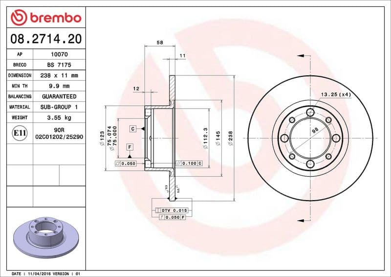 Brake Disc PRIME LINE 08.2714.20