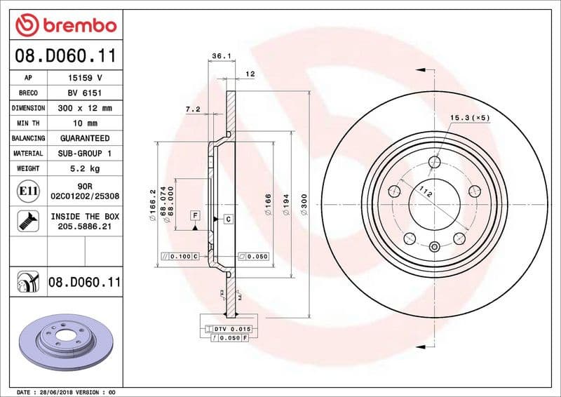 Brake discs kit rear, (2pcs), Top Quality 08.D060.11 - image 2