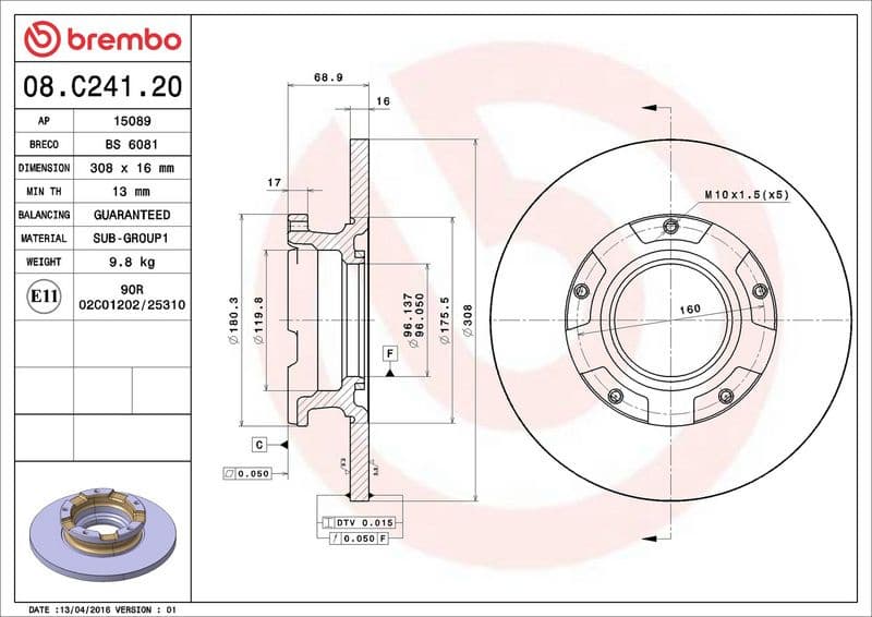 Brake disc, 1pcs REAR, Top Quality 08.C241.20 - image 3