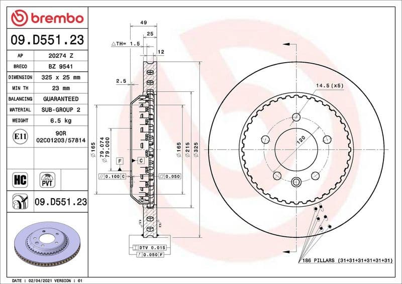 Brake Disc PRIME LINE - Lightweight 09.D551.23 - image 3