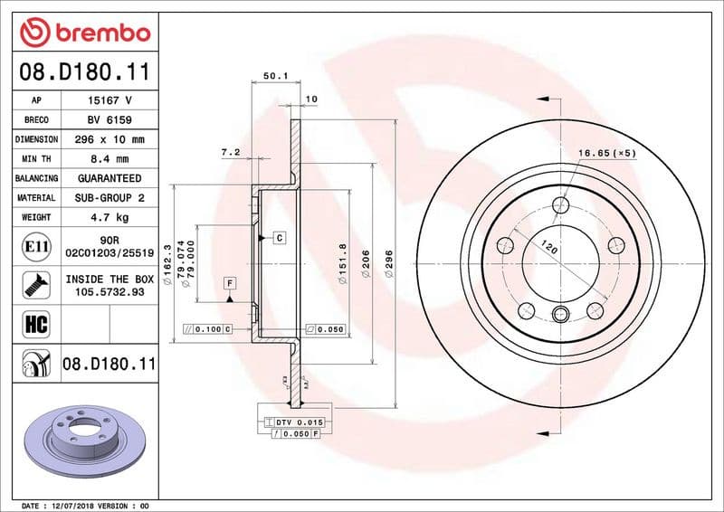 Brake Disc PRIME LINE - UV Coated 08.D180.11 - image 3