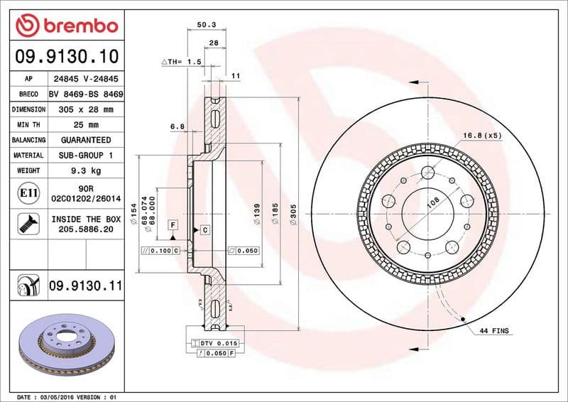 Brake discs kit front (2pcs), Top Quality 09.9130.11 - image 3