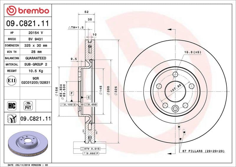 Brake Disc PRIME LINE - UV Coated 09.C821.11