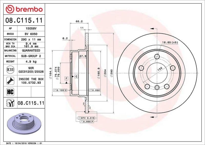 Brake Disc PRIME LINE - UV Coated 08.C115.11 - image 3