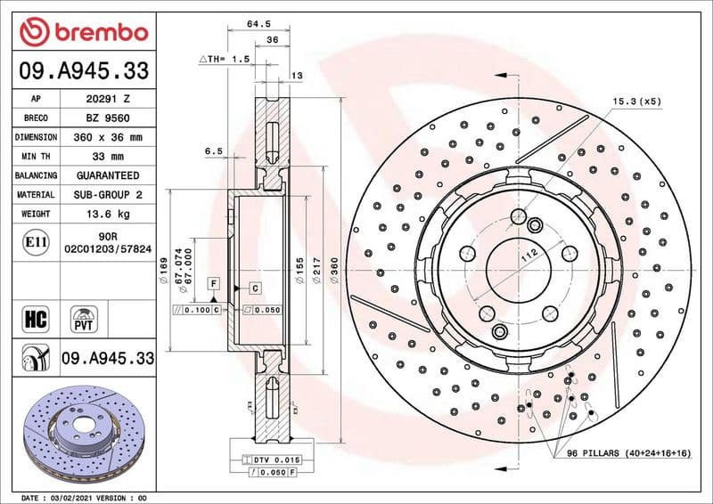 Brake Disc PRIME LINE - Dual Cast 09.A945.33 - image 2