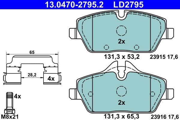 Brake Pad Set, disc brake ATE Ceramic 13.0470-2795.2 - image 2
